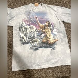 Wind catcher Native wolf Indian girl Mountain Tie dye tee